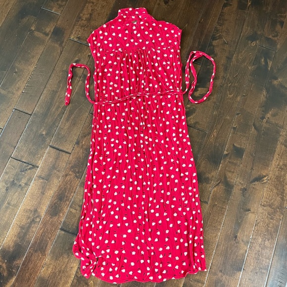 Billabong Little Flirt Red Floral Print Button Down Midi Dress Sz L Summer Beach - Picture 7 of 15